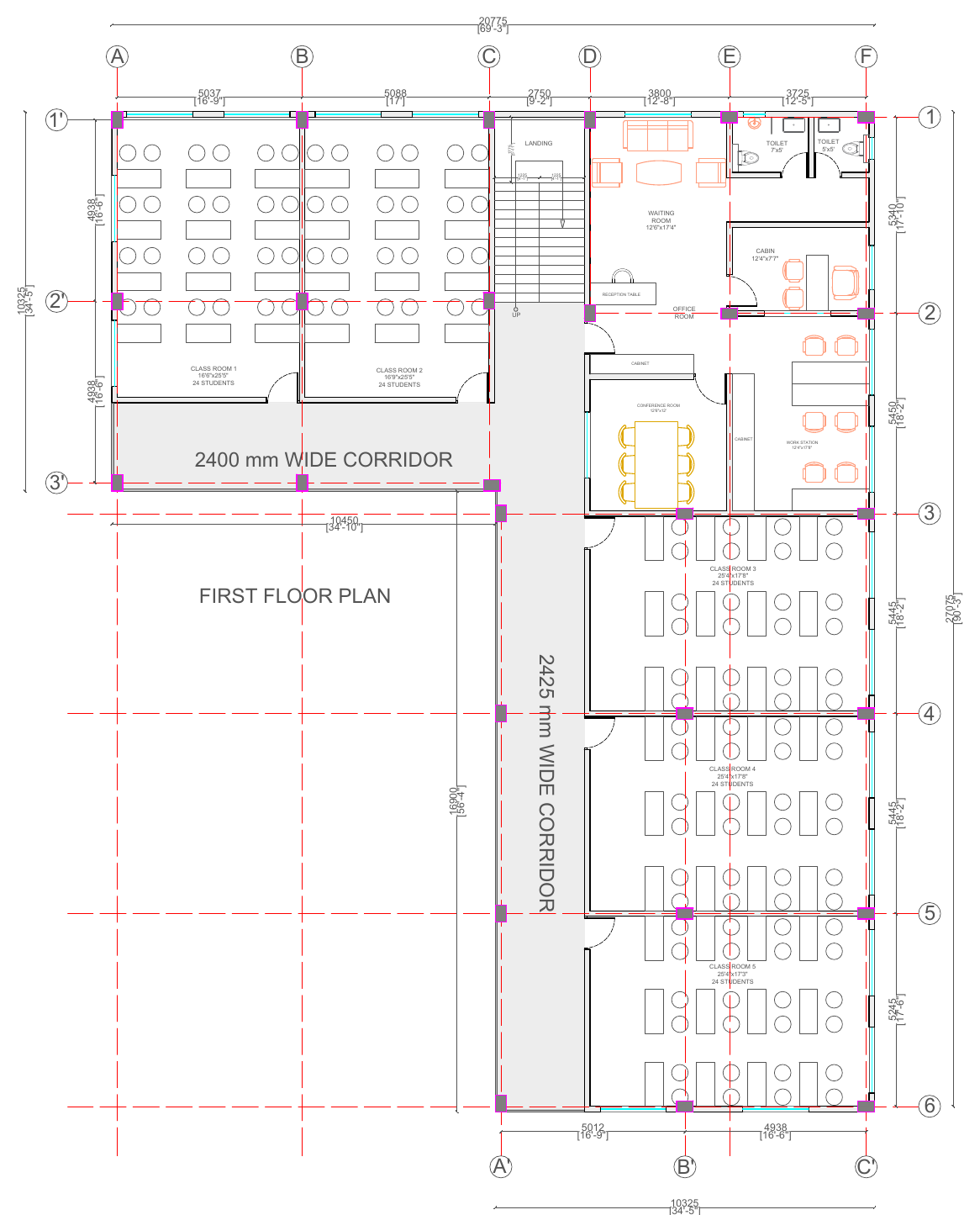 First floor plan — classroom windows