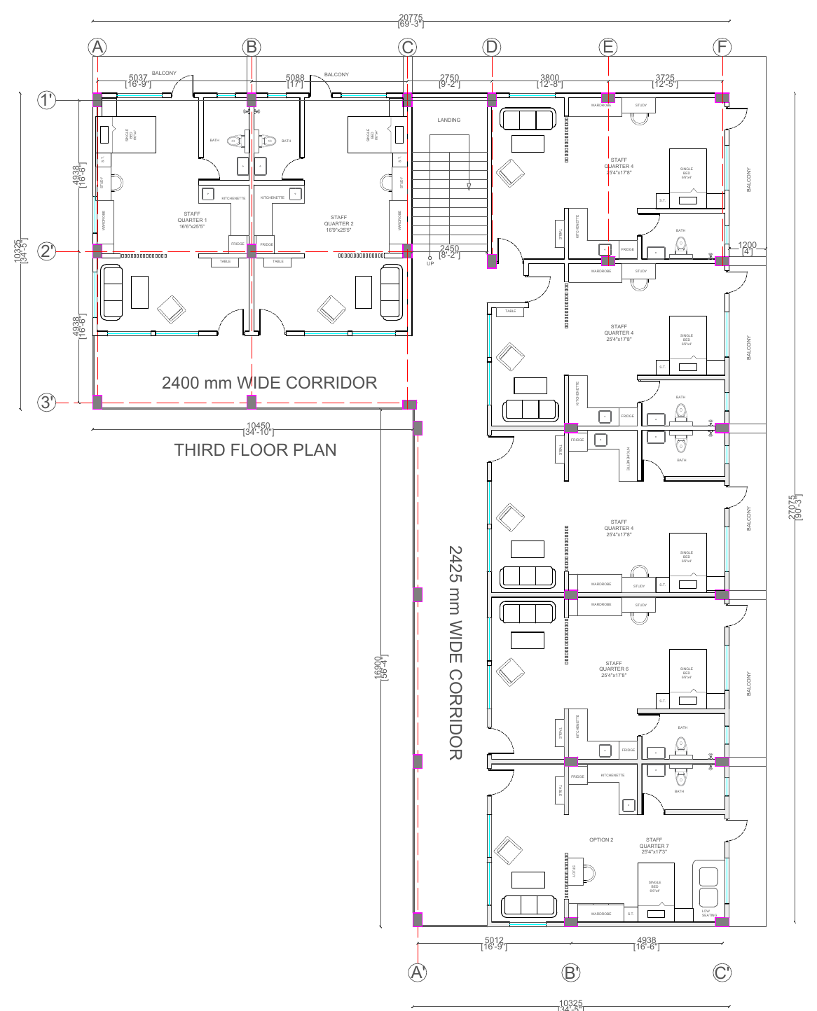 Third floor plan — staff quarters