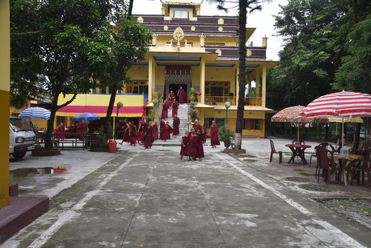 Monks of Sed Gyued Monastery gathered in the prayer hall for the Chakrasamvara Puja