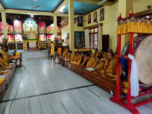 Monks performing the Lhabsang purification smoke offering at Sed Gyued Monastery