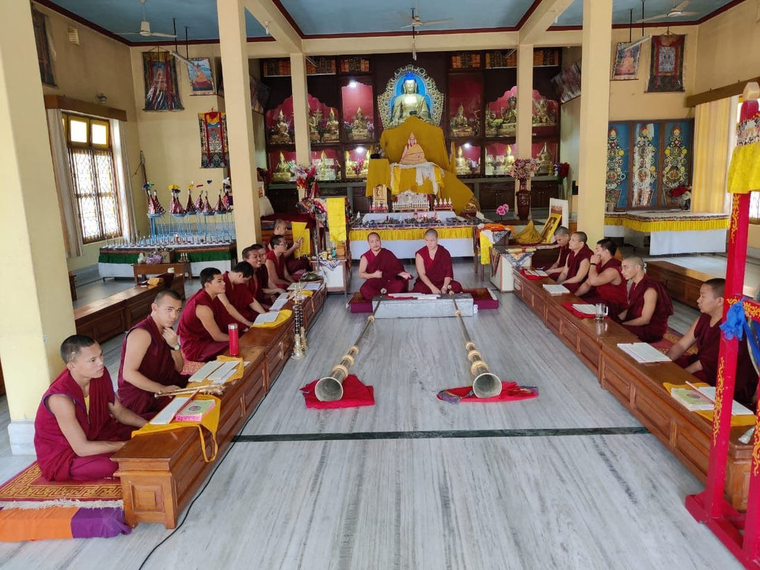 Monks of Sed Gyued Monastery performing the Dukar (White Umbrella) puja