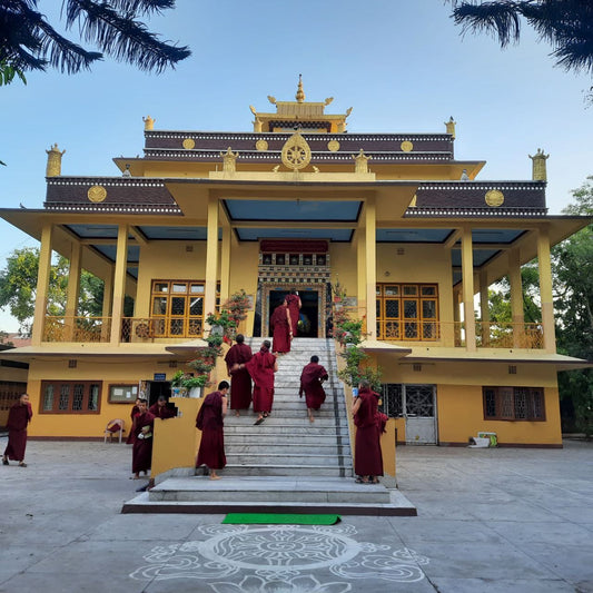 Young monks ascending the steps of Sed Gyued Monastery