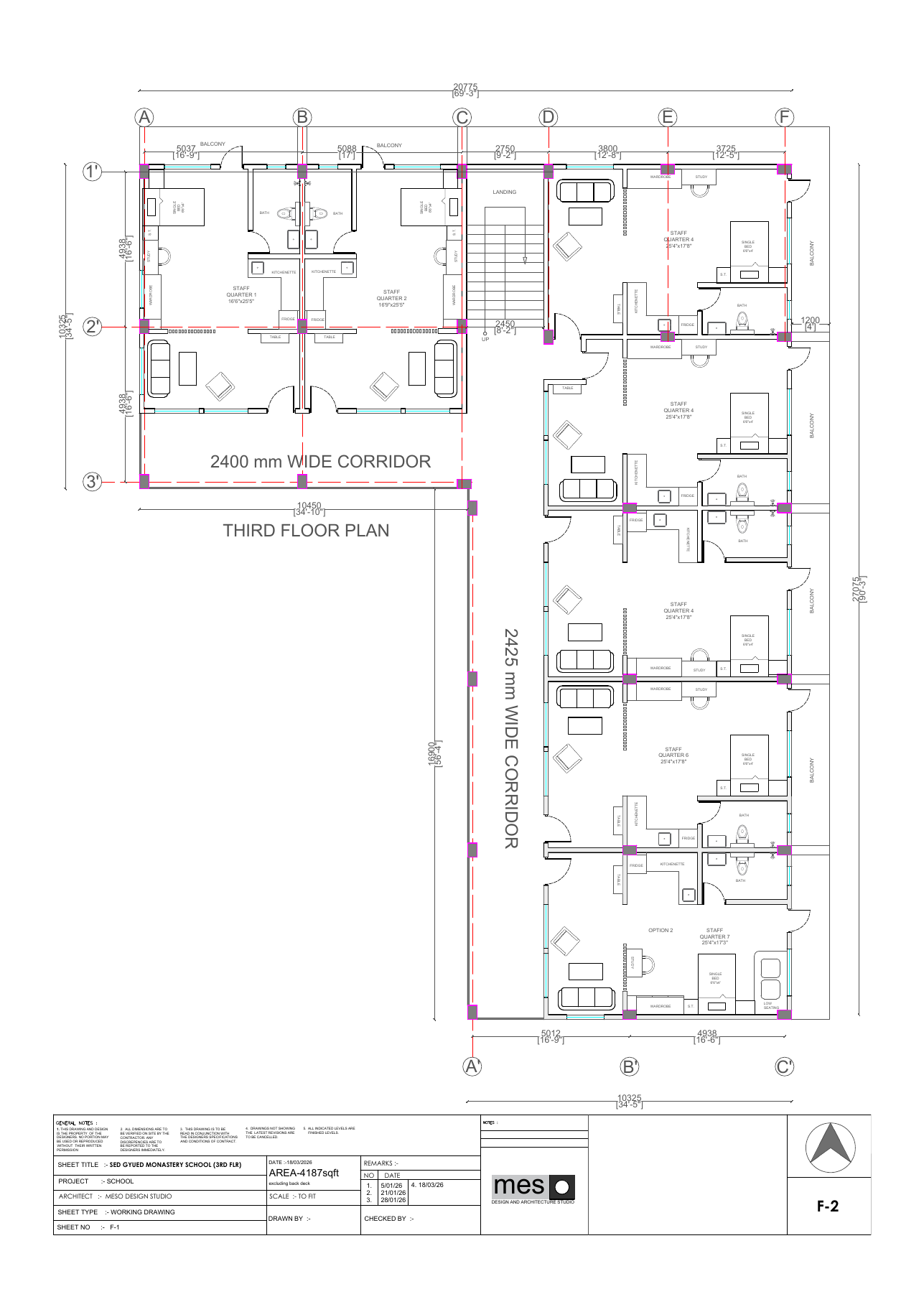 Third floor plan — staff quarters