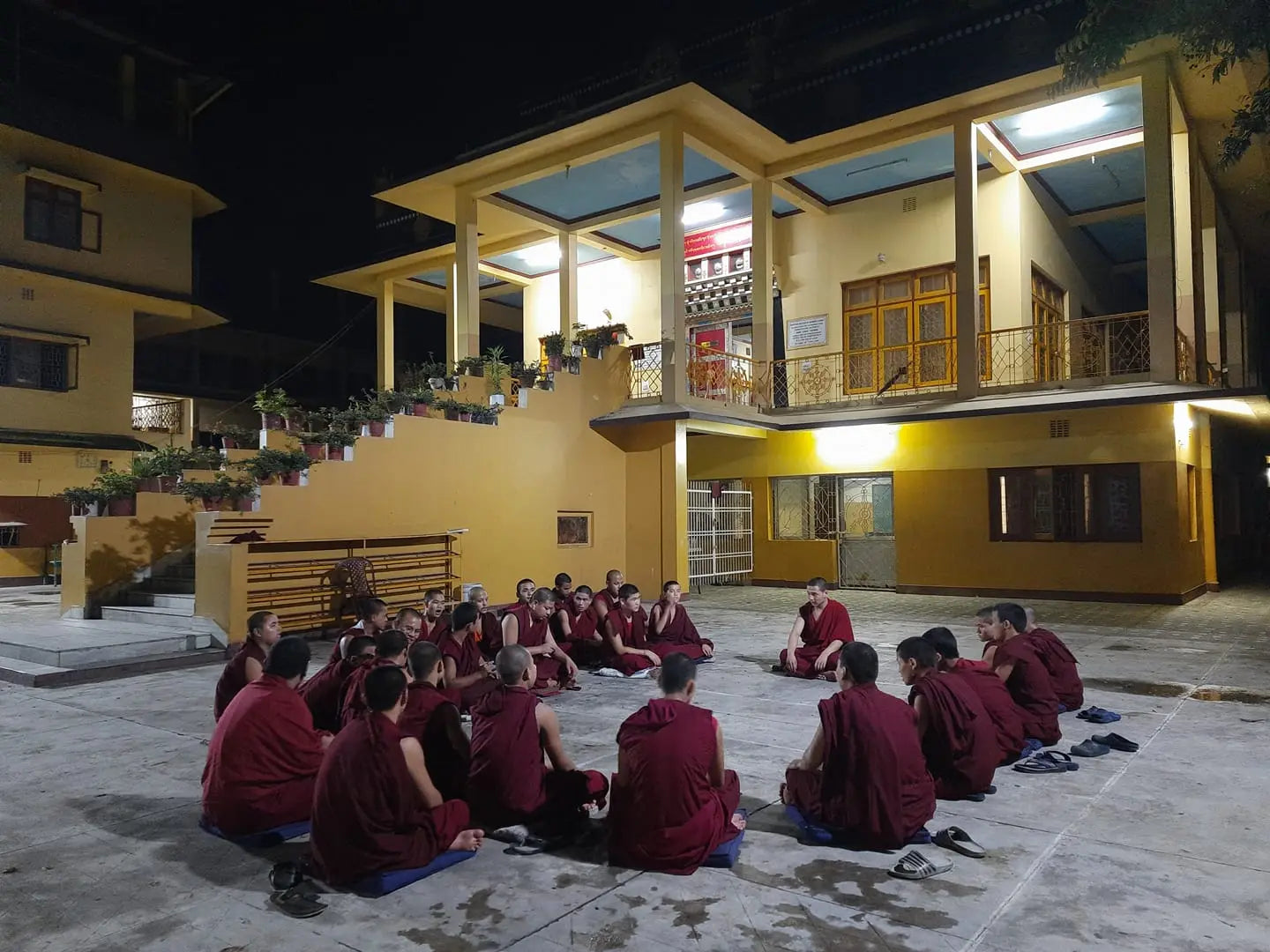 Monks at Sed-Gyued Monastery night prayer session